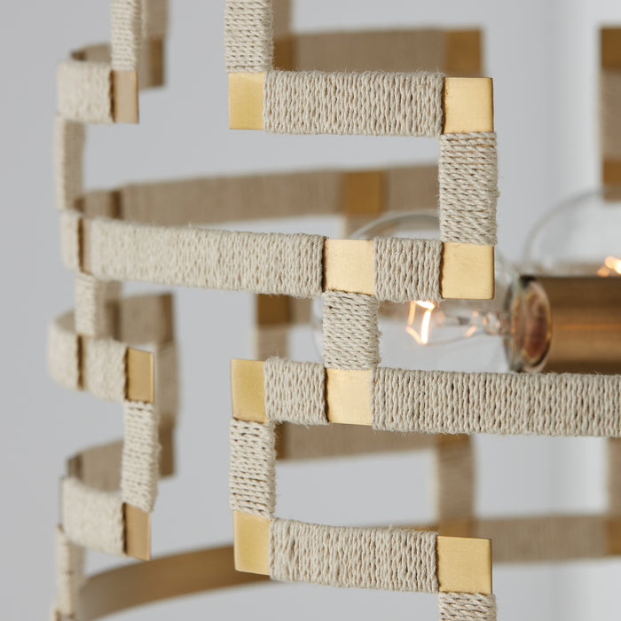 Capital Lighting 341041NL Four Light Pendant, Bleached Natural Jute and Patinaed Brass