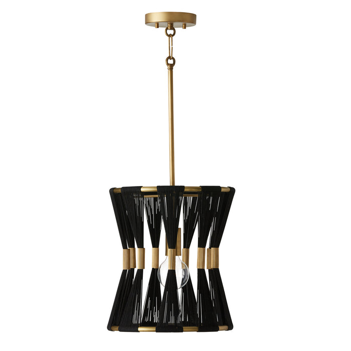 Capital Lighting 341111KP One Light Pendant, Black Rope and Patinaed Brass