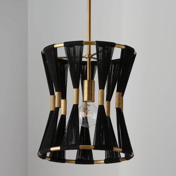 Capital Lighting 341111KP One Light Pendant, Black Rope and Patinaed Brass
