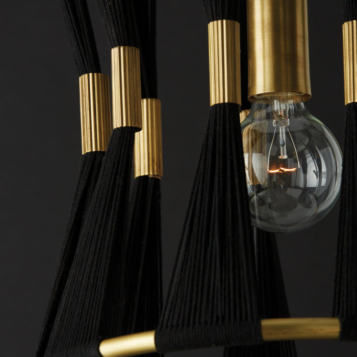 Capital Lighting 341111KP One Light Pendant, Black Rope and Patinaed Brass
