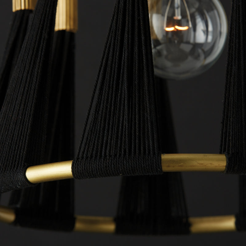 Capital Lighting 341111KP One Light Pendant, Black Rope and Patinaed Brass