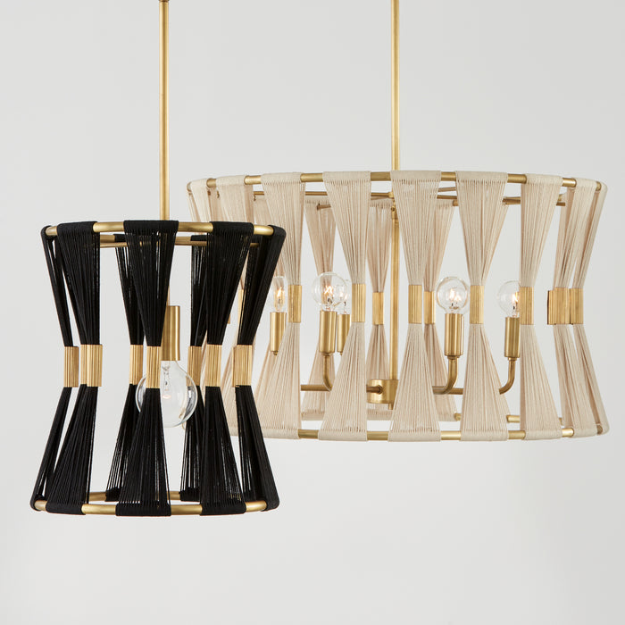 Capital Lighting 341111KP One Light Pendant, Black Rope and Patinaed Brass