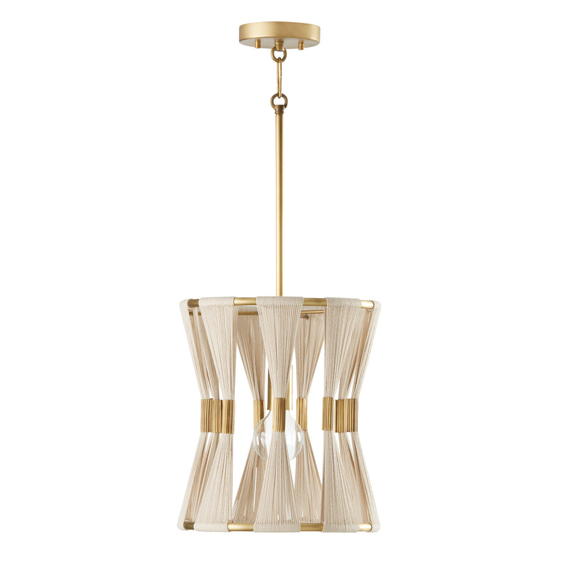Capital Lighting 341111NP One Light Pendant, Bleached Natural Rope and Patinaed Brass