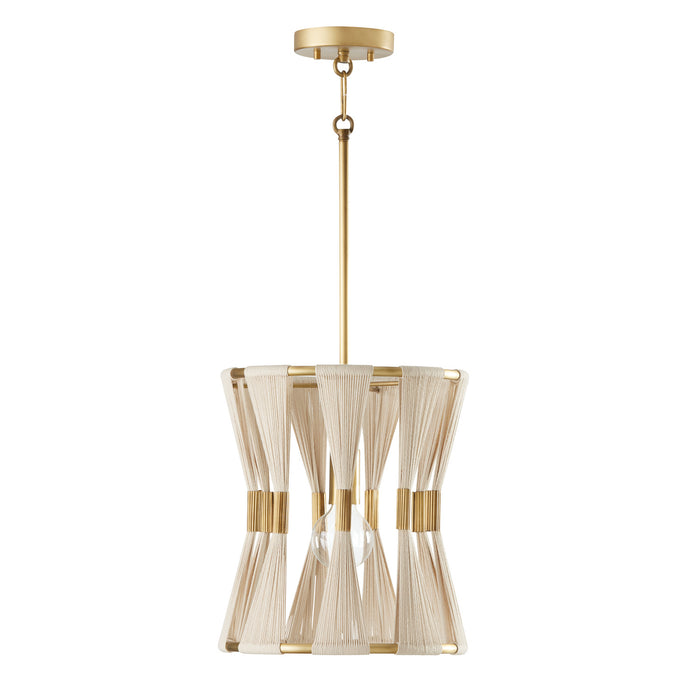 Capital Lighting 341111NP One Light Pendant, Bleached Natural Rope and Patinaed Brass