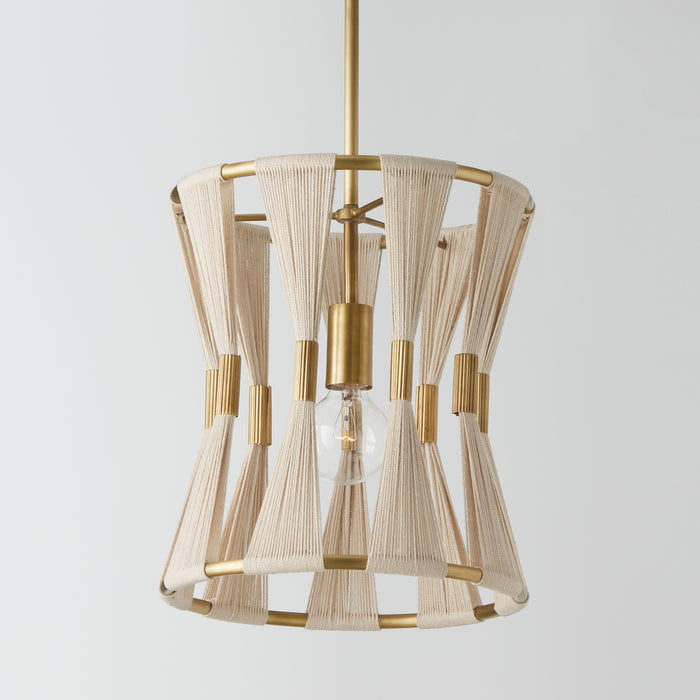 Capital Lighting 341111NP One Light Pendant, Bleached Natural Rope and Patinaed Brass