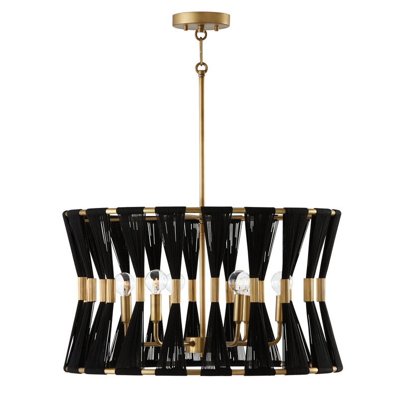 Capital Lighting 341161KP Six Light Pendant, Black Rope and Patinaed Brass