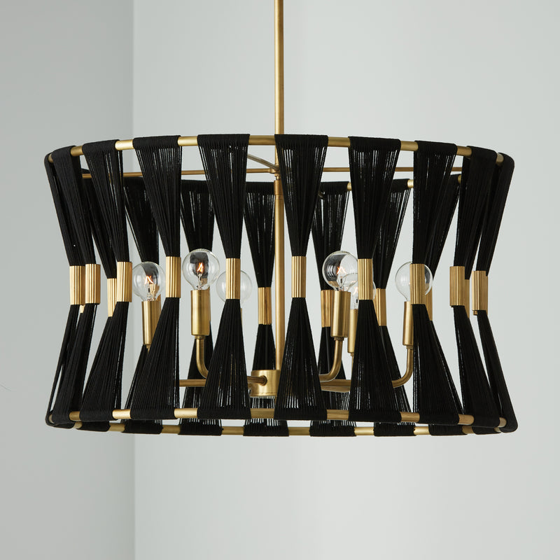 Capital Lighting 341161KP Six Light Pendant, Black Rope and Patinaed Brass