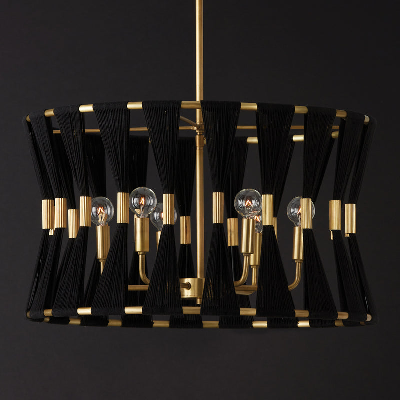 Capital Lighting 341161KP Six Light Pendant, Black Rope and Patinaed Brass