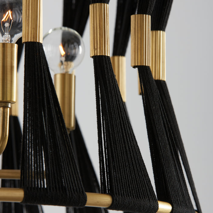 Capital Lighting 341161KP Six Light Pendant, Black Rope and Patinaed Brass
