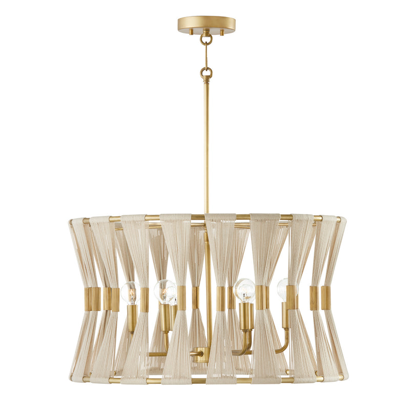 Capital Lighting 341161NP Six Light Pendant, Bleached Natural Rope and Patinaed Brass