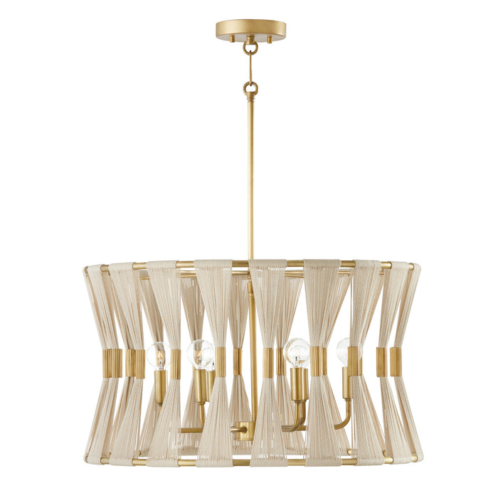 Capital Lighting 341161NP Six Light Pendant, Bleached Natural Rope and Patinaed Brass