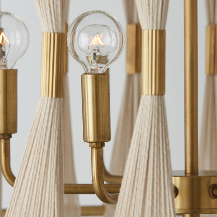 Capital Lighting 341161NP Six Light Pendant, Bleached Natural Rope and Patinaed Brass