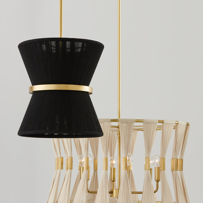 Capital Lighting 341161NP Six Light Pendant, Bleached Natural Rope and Patinaed Brass