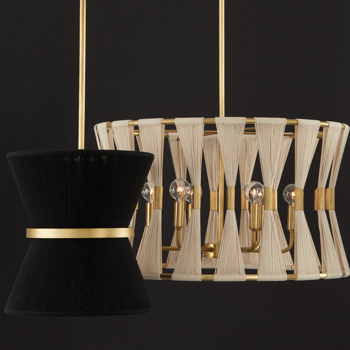 Capital Lighting 341161NP Six Light Pendant, Bleached Natural Rope and Patinaed Brass