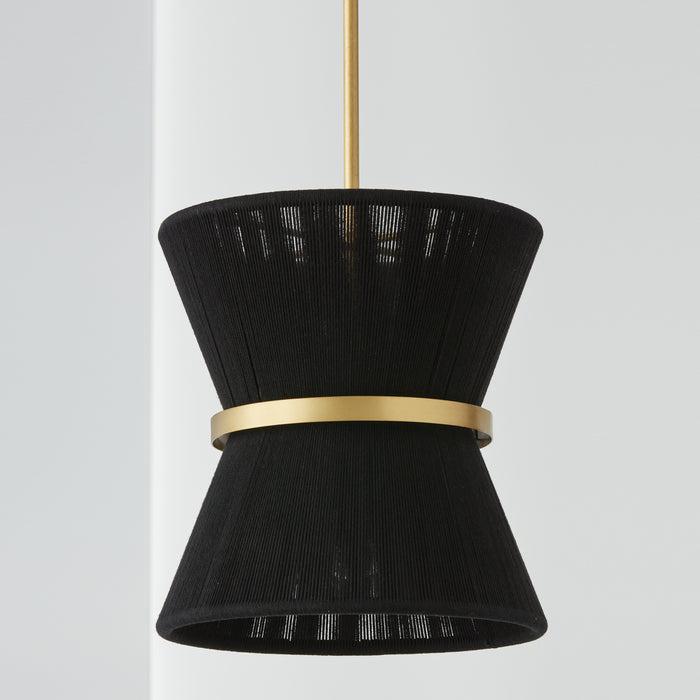 Capital Lighting 341211KP One Light Pendant, Black Rope and Patinaed Brass