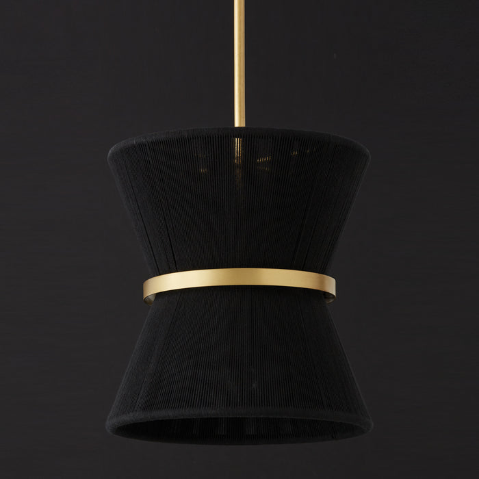 Capital Lighting 341211KP One Light Pendant, Black Rope and Patinaed Brass
