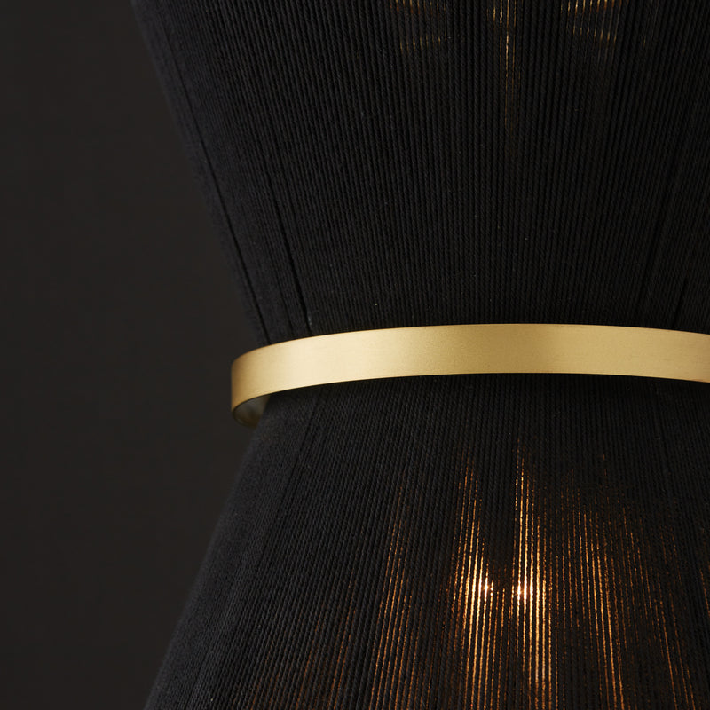 Capital Lighting 341211KP One Light Pendant, Black Rope and Patinaed Brass