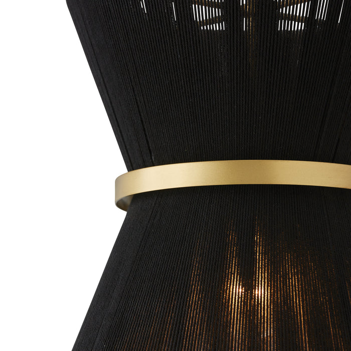Capital Lighting 341211KP One Light Pendant, Black Rope and Patinaed Brass