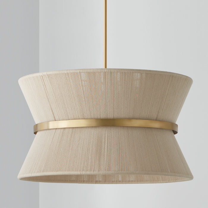 Capital Lighting 341281NP Eight Light Pendant, Bleached Natural Rope and Patinaed Brass