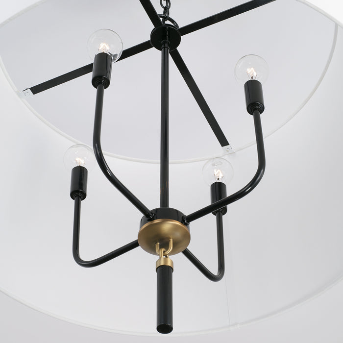 Capital Lighting 341941YA Four Light Pendant, Glossy Black and Aged Brass