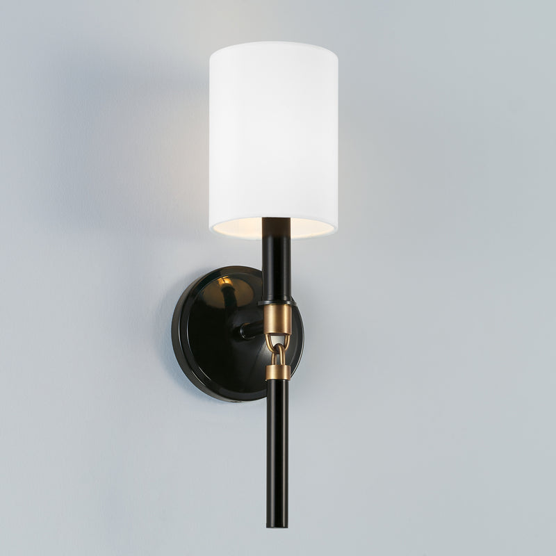 Capital Lighting 641911YA-700 One Light Wall Sconce, Glossy Black and Aged Brass