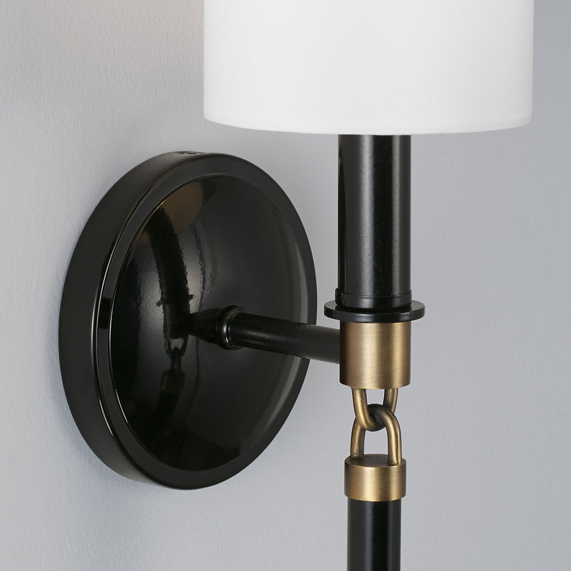 Capital Lighting 641911YA-700 One Light Wall Sconce, Glossy Black and Aged Brass