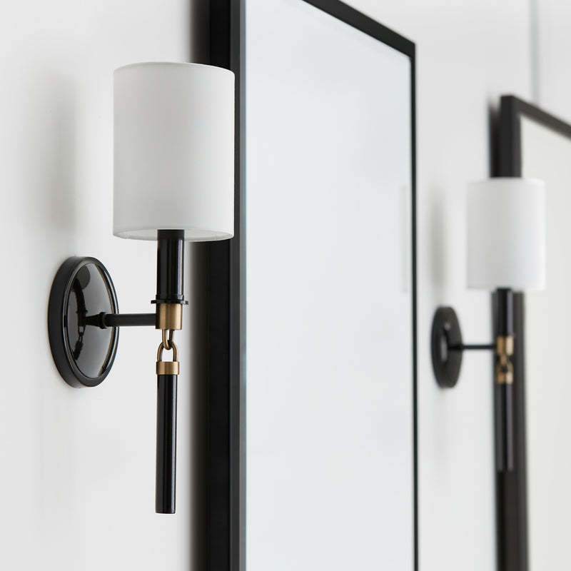 Capital Lighting 641911YA-700 One Light Wall Sconce, Glossy Black and Aged Brass