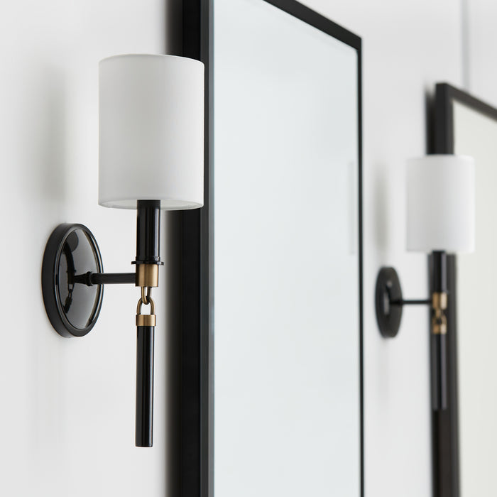 Capital Lighting 641911YA-700 One Light Wall Sconce, Glossy Black and Aged Brass