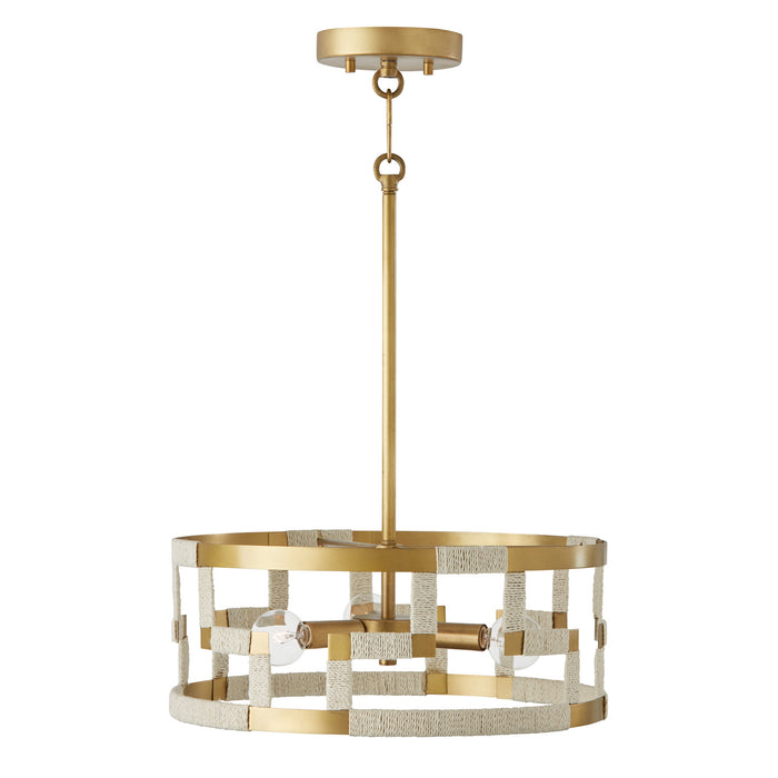 Capital Lighting 241031NL Three Light Semi Flush Mount, Bleached Natural Jute and Patinaed Brass