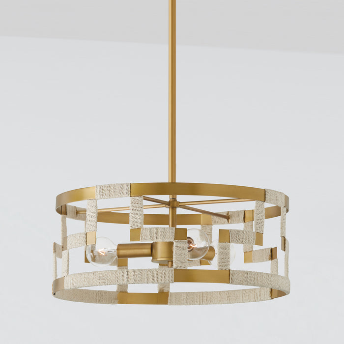 Capital Lighting 241031NL Three Light Semi Flush Mount, Bleached Natural Jute and Patinaed Brass