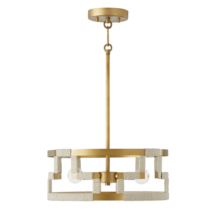 Capital Lighting 241031NL Three Light Semi Flush Mount, Bleached Natural Jute and Patinaed Brass