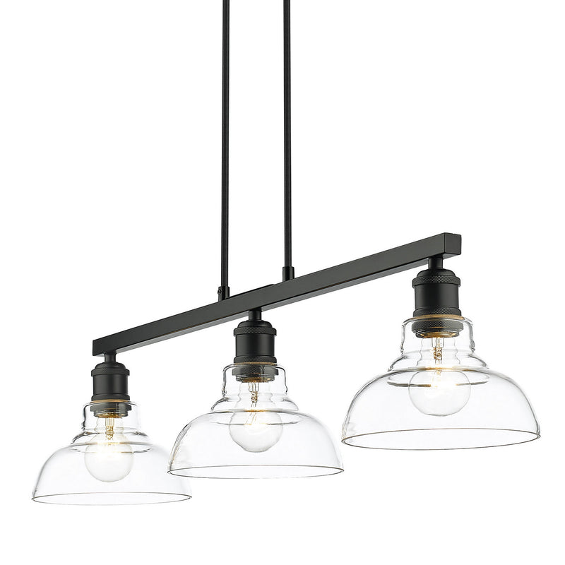 Golden 0305-3SF BLK-CLR Three Light Semi-Flush Mount, Matte Black
