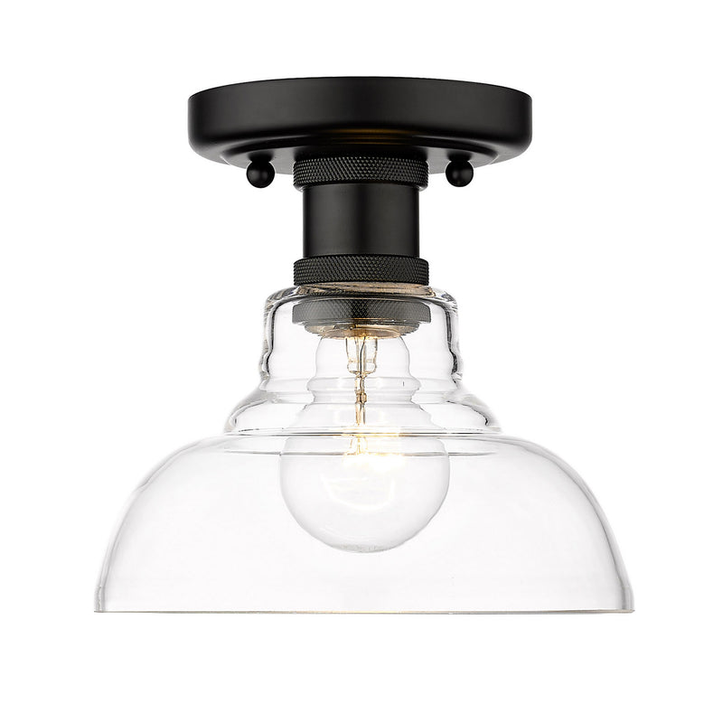 Golden 0305-FM BLK-CLR One Light Flush Mount, Matte Black