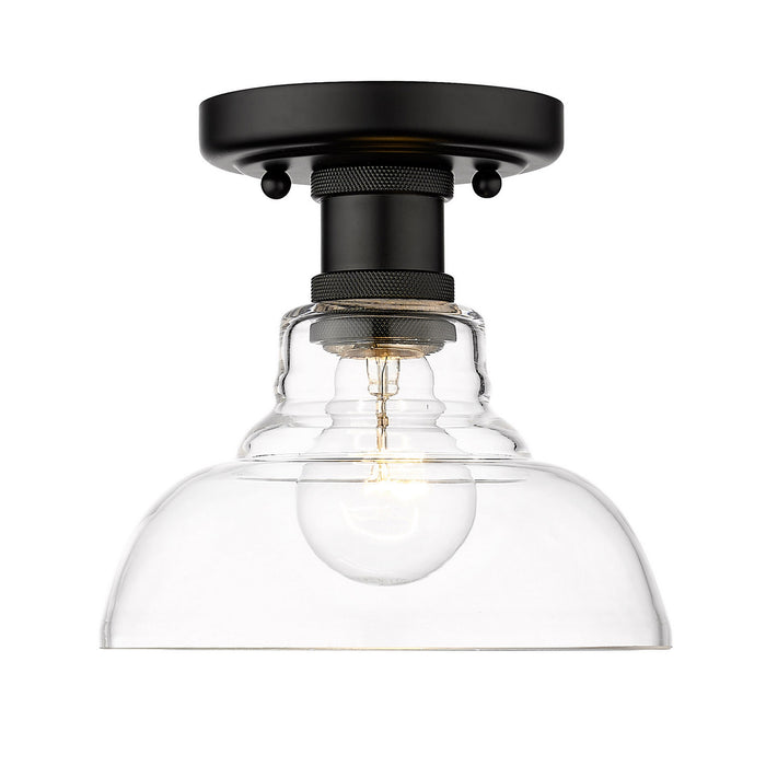 Golden 0305-FM BLK-CLR One Light Flush Mount, Matte Black