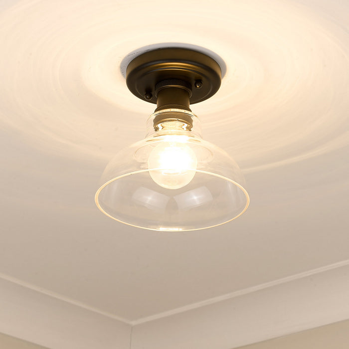 Golden 0305-FM BLK-CLR One Light Flush Mount, Matte Black
