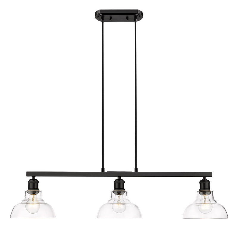 Golden 0305-LP BLK-CLR Three Light Linear Pendant, Matte Black