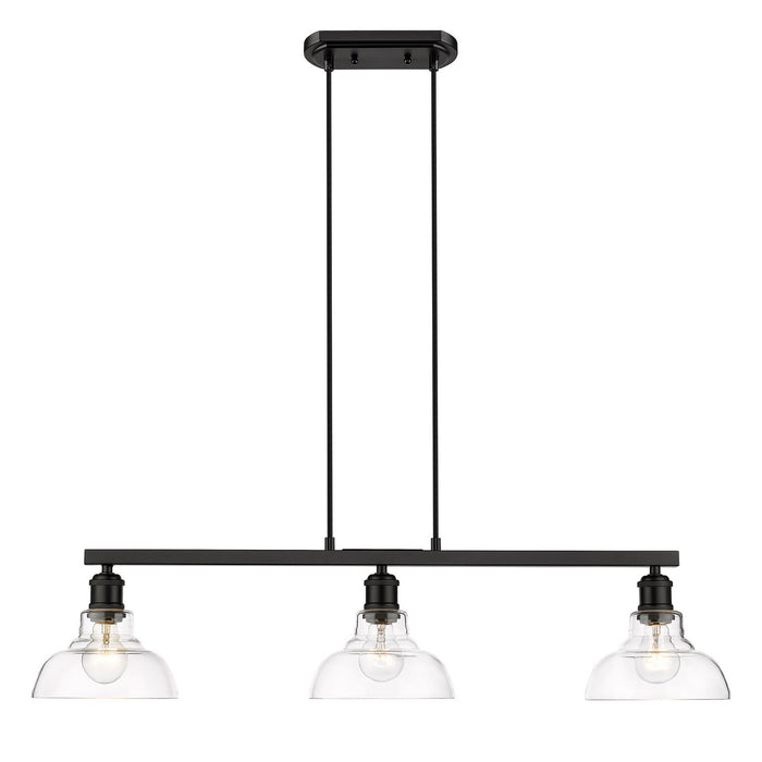 Golden 0305-LP BLK-CLR Three Light Linear Pendant, Matte Black
