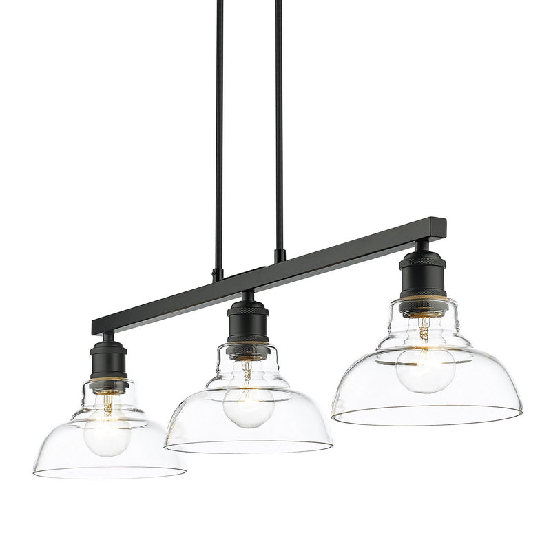 Golden 0305-LP BLK-CLR Three Light Linear Pendant, Matte Black