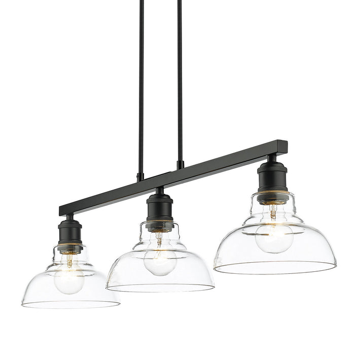 Golden 0305-LP BLK-CLR Three Light Linear Pendant, Matte Black