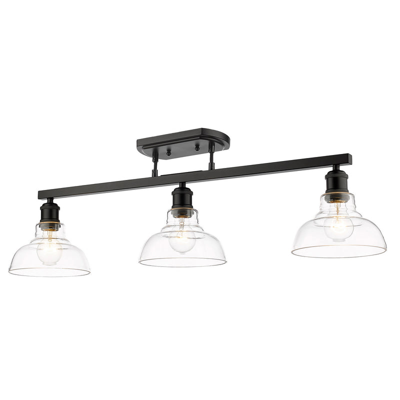 Golden 0305-LP BLK-CLR Three Light Linear Pendant, Matte Black