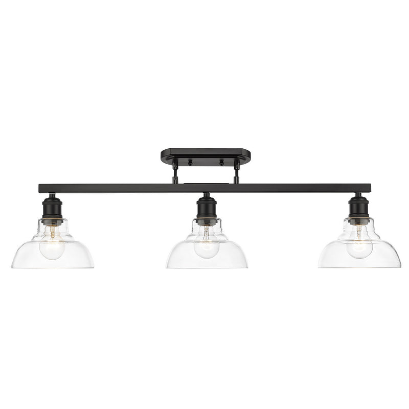 Golden 0305-LP BLK-CLR Three Light Linear Pendant, Matte Black
