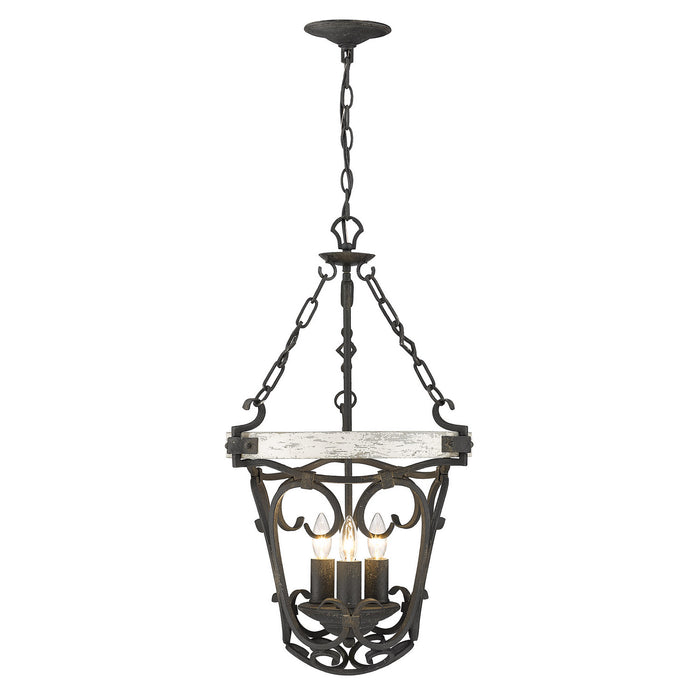 Golden 1821-3P ABI-CDW Three Light Pendant, Antique Black Iron