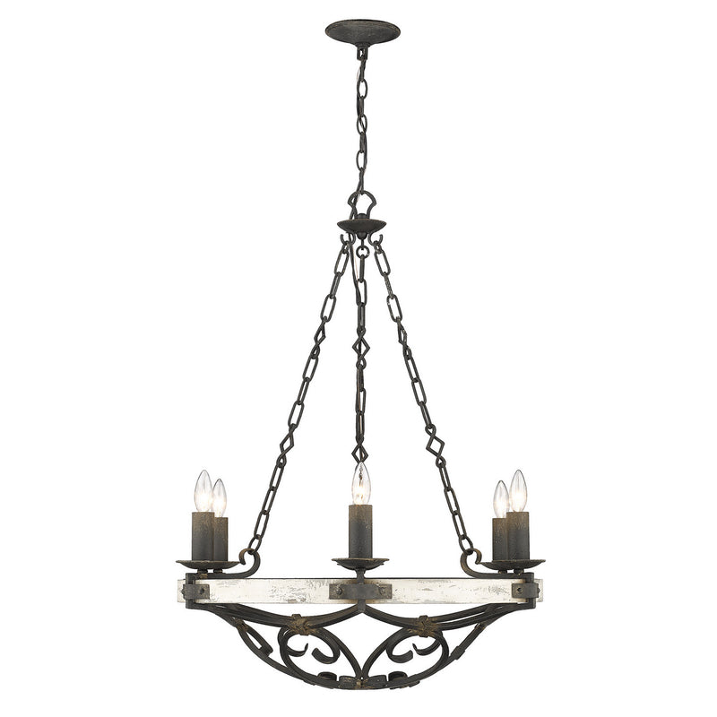 Golden 1821-6 ABI-CDW Six Light Chandelier, Antique Black Iron