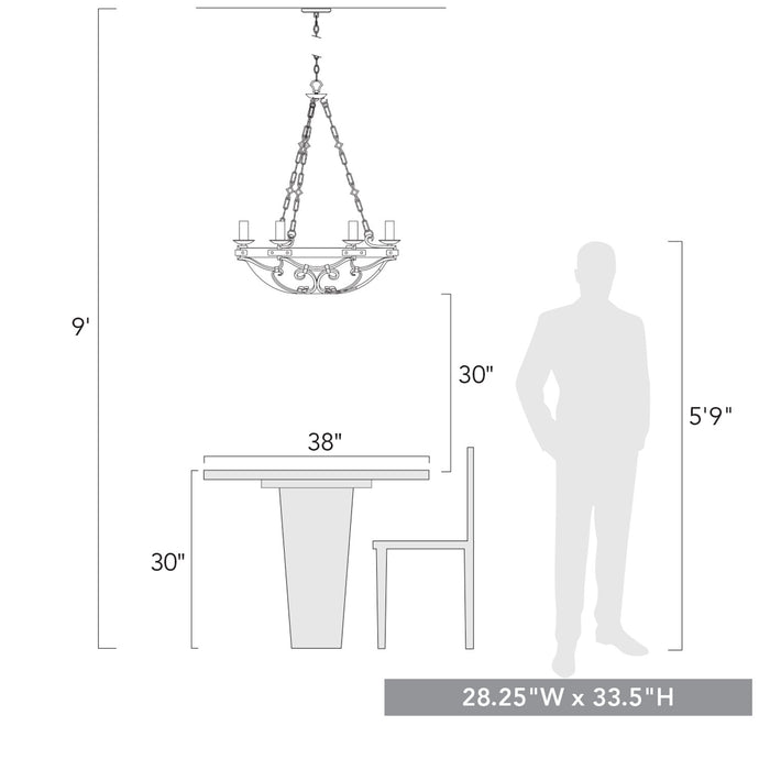 Golden 1821-6 ABI-CDW Six Light Chandelier, Antique Black Iron