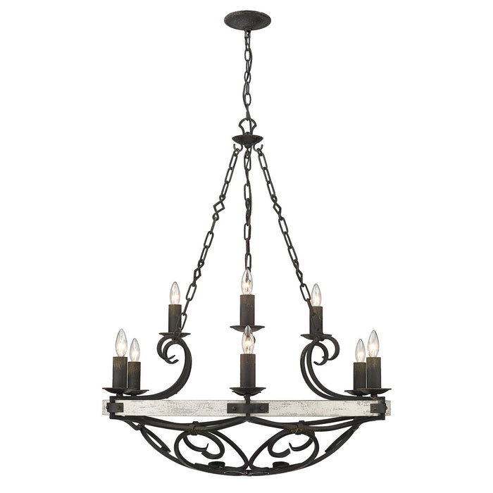 Golden 1821-9 ABI-CDW Nine Light Chandelier, Antique Black Iron
