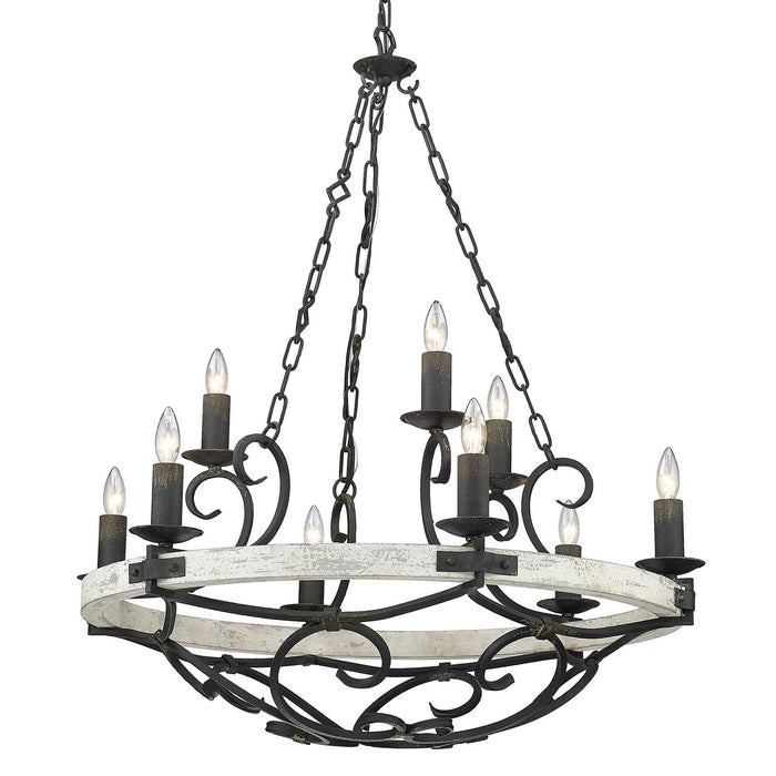 Golden 1821-9 ABI-CDW Nine Light Chandelier, Antique Black Iron