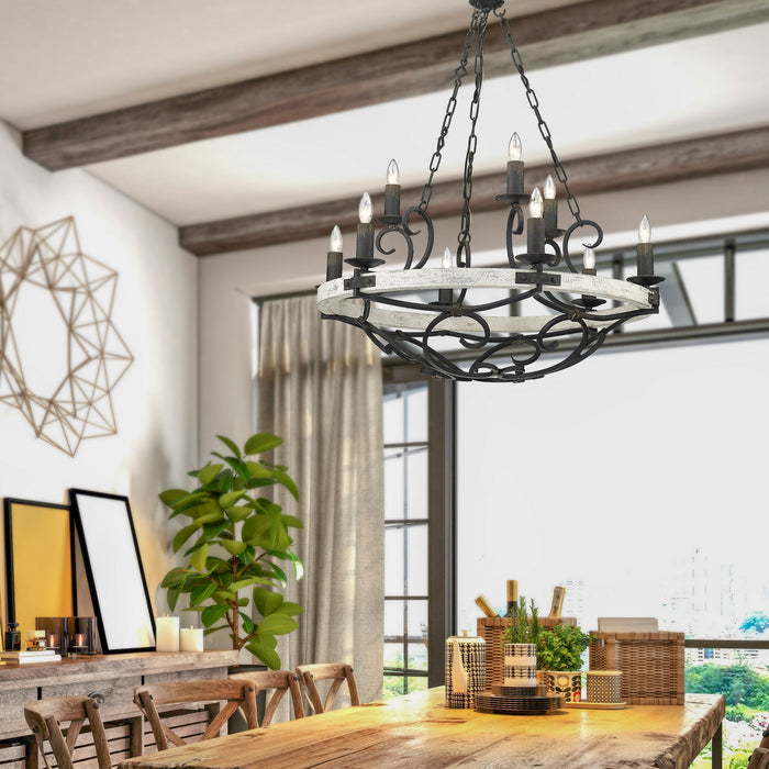 Golden 1821-9 ABI-CDW Nine Light Chandelier, Antique Black Iron