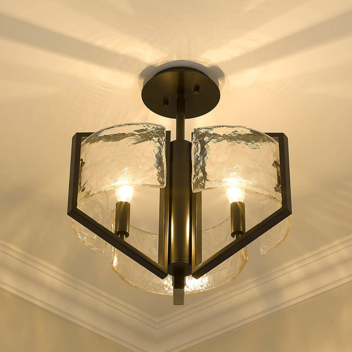 Golden 3162-SF BLK-HWG Three Light Semi-Flush Mount, Matte Black