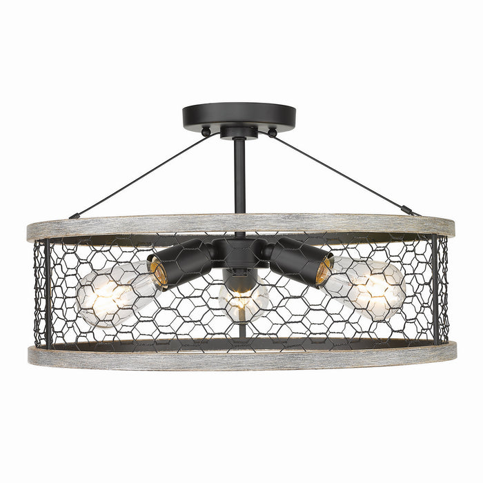 Golden 3171-3SF BLK-CW Three Light Semi-Flush Mount, Matte Black