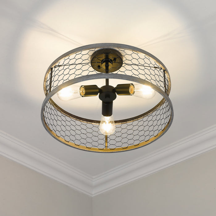 Golden 3171-3SF BLK-CW Three Light Semi-Flush Mount, Matte Black